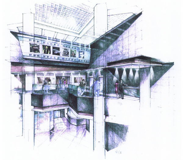 Design drawing of the cinema's lobby