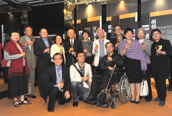 22 March 2013: ‘Golden Harvest: A Landmark in Hong Kong Cinema' opening ceremony. (Front row from left) Richie Lam (HKFA Head), Abe Kwong, Cheung Yiu-chung; (back row from left) Prof Chung Ling, Law Kar, Albert Lee, Cynthia Liu (Deputy Director (Culture), LCSD), Raymond Chow, Judy Chan (Senior VP of Filmed Entertainment, Fortune Star), Wong Nguk-chung, Joe Cheung, Roberta Chin (Raymond Chow's daughter), Mrs Raymond Chow, Maggie Pang (Chief Manager (Film &Cultural Exchange), LCSD).